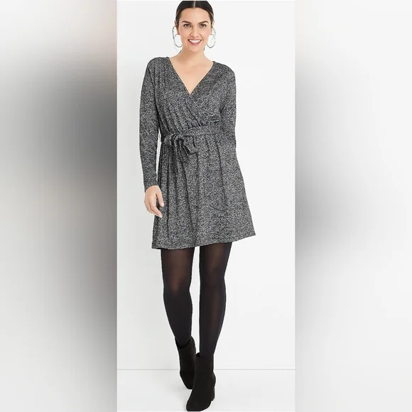 NWT Maurices grey metallic wrap dress large